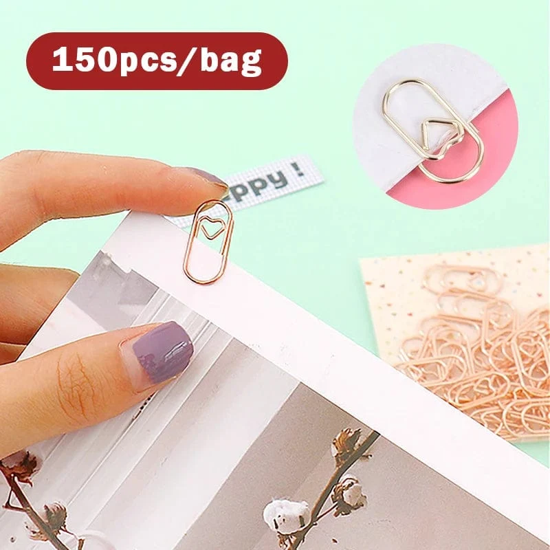150 Stück 20 mm Mini-Lesezeichen in Gold/Roségold Farbe Herz-Clip Lesezeichen Metall Büroklammern Binder Clip Bürozubehör