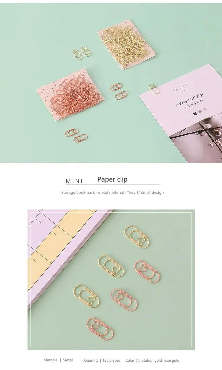 150 Stück 20 mm Mini-Lesezeichen in Gold/Roségold Farbe Herz-Clip Lesezeichen Metall Büroklammern Binder Clip Bürozubehör