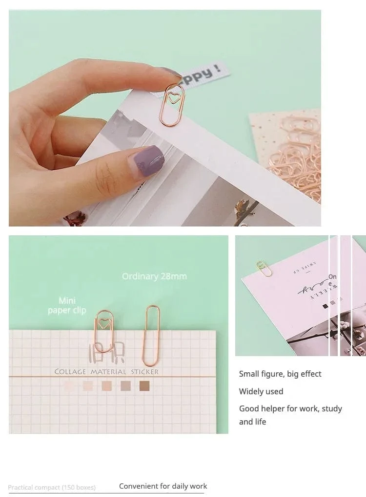 150 Stück 20 mm Mini-Lesezeichen in Gold/Roségold Farbe Herz-Clip Lesezeichen Metall Büroklammern Binder Clip Bürozubehör