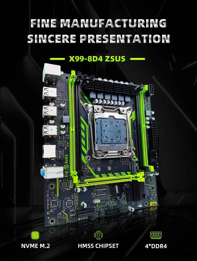 ZSUS X99-8D4 Motherboard-Set mit LGA2011-3 Xeon E5 2650 V4 CPU DDR4 16 GB (1*16 GB) 2133 MHZ RAM-Speicher NVME M.2 SATA