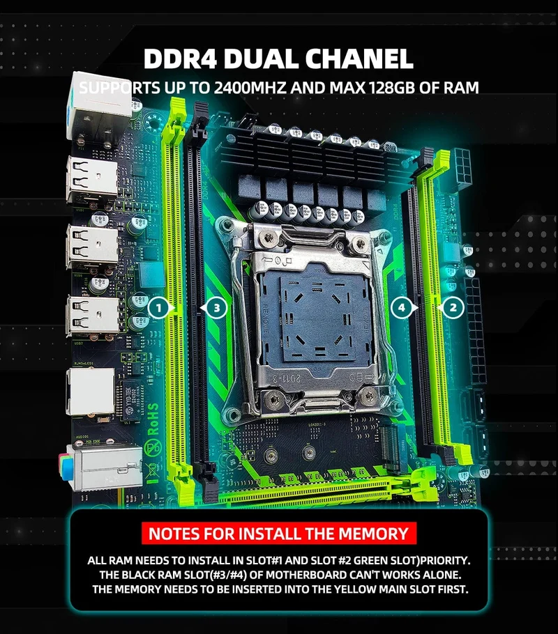 ZSUS X99-8D4 Motherboard-Set mit LGA2011-3 Xeon E5 2650 V4 CPU DDR4 16 GB (1*16 GB) 2133 MHZ RAM-Speicher NVME M.2 SATA