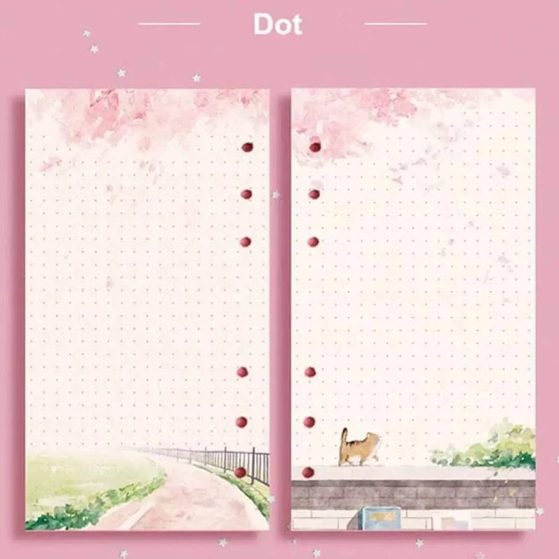 Kawaii 80 Blatt A6 Papier Nachfüllung Loseblatt-Notizbuch Nachfüllung Sakura Cat Binder Notizbuch Innenseiten Blanko Agenda Seiten