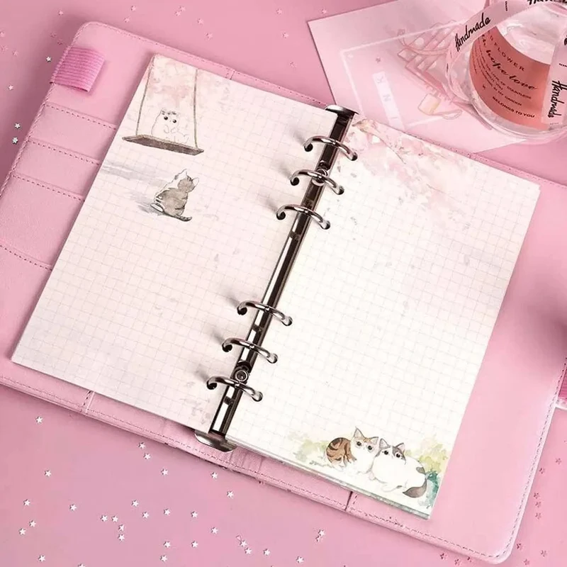 Kawaii 80 Blatt A6 Papier Nachfüllung Loseblatt-Notizbuch Nachfüllung Sakura Cat Binder Notizbuch Innenseiten Blanko Agenda Seiten