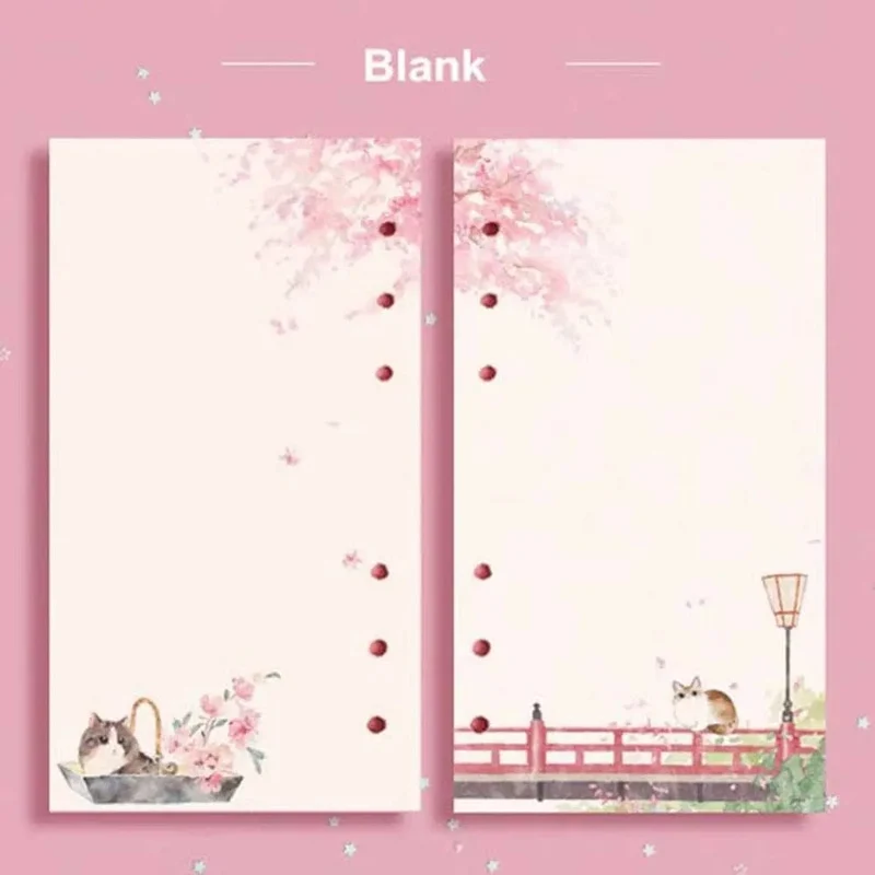 Kawaii 80 Blatt A6 Papier Nachfüllung Loseblatt-Notizbuch Nachfüllung Sakura Cat Binder Notizbuch Innenseiten Blanko Agenda Seiten