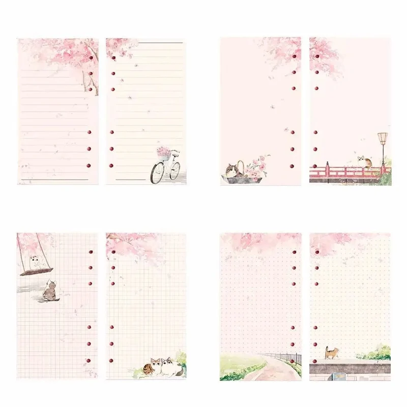 Kawaii 80 Blatt A6 Papier Nachfüllung Loseblatt-Notizbuch Nachfüllung Sakura Cat Binder Notizbuch Innenseiten Blanko Agenda Seiten