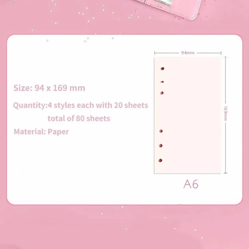 Kawaii 80 Blatt A6 Papier Nachfüllung Loseblatt-Notizbuch Nachfüllung Sakura Cat Binder Notizbuch Innenseiten Blanko Agenda Seiten