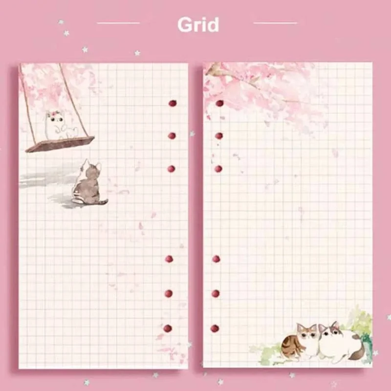Kawaii 80 Blatt A6 Papier Nachfüllung Loseblatt-Notizbuch Nachfüllung Sakura Cat Binder Notizbuch Innenseiten Blanko Agenda Seiten