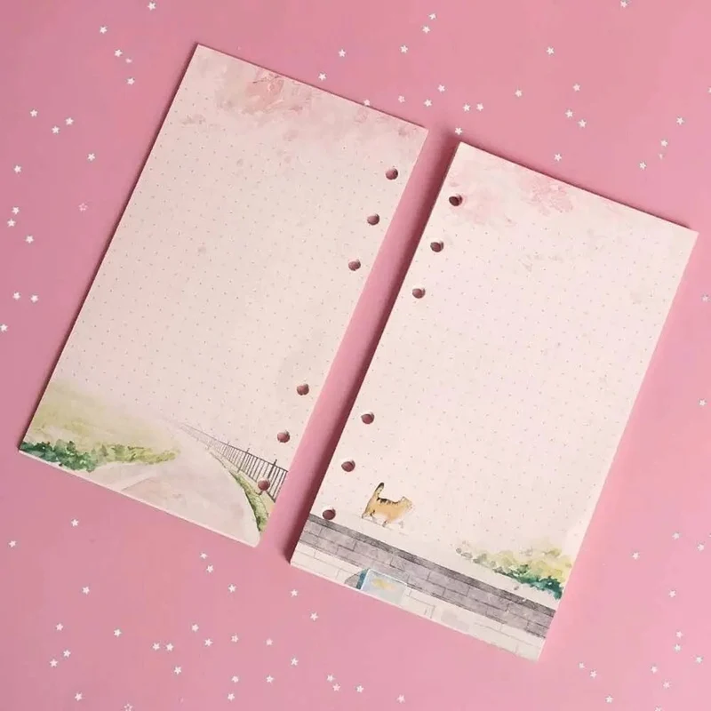 Kawaii 80 Blatt A6 Papier Nachfüllung Loseblatt-Notizbuch Nachfüllung Sakura Cat Binder Notizbuch Innenseiten Blanko Agenda Seiten