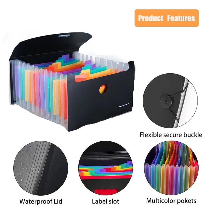 Fächermappe mit 13 Fächern und Einband, Akkordeon-Papiermappe, Aktentasche, Dokumenten-Organizer im A6-Format für Zuhause, Büro, Schule