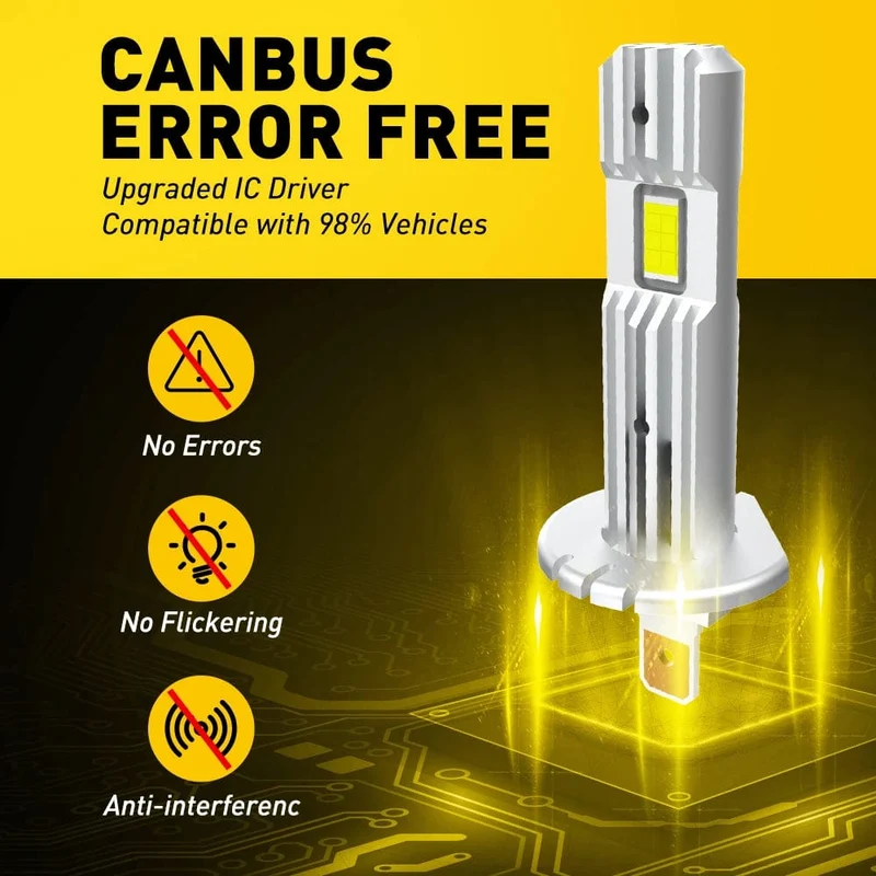 AUXITO H1 LED-Scheinwerfer H1 LED Canbus-Birnen Unpolarität für Ford Focus Fiesta Skoda Lüfterlos 6500K Superhelle H1-Lampe Nebelscheinwerfer