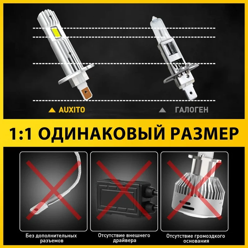 AUXITO H1 LED-Scheinwerfer H1 LED Canbus-Birnen Unpolarität für Ford Focus Fiesta Skoda Lüfterlos 6500K Superhelle H1-Lampe Nebelscheinwerfer