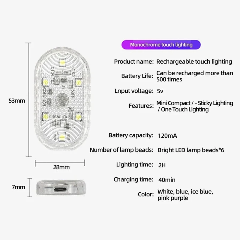 Neue Auto LED Touch Lichter Drahtlose Innen Licht Magnetische Auto Tür Licht Dach Decke Lampe Lesen Lampe USB Aufladbare 5V