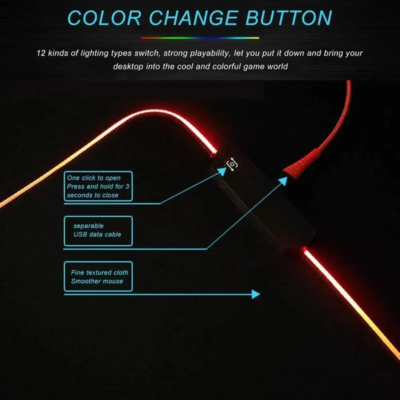 DIY Personalisiertes Mauspad LED-Beleuchtung Großes Gaming-Mauspad RGB-Beleuchtung Laptop-Schreibtischmatte Gummi-Gamer-Pad Teppich