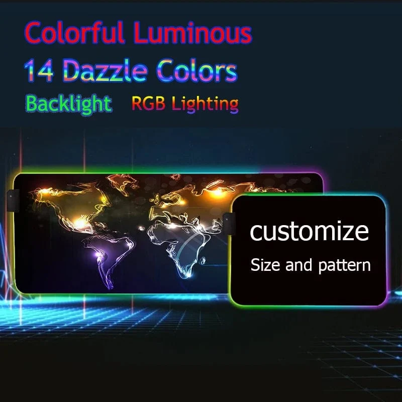 DIY Personalisiertes Mauspad LED-Beleuchtung Großes Gaming-Mauspad RGB-Beleuchtung Laptop-Schreibtischmatte Gummi-Gamer-Pad Teppich