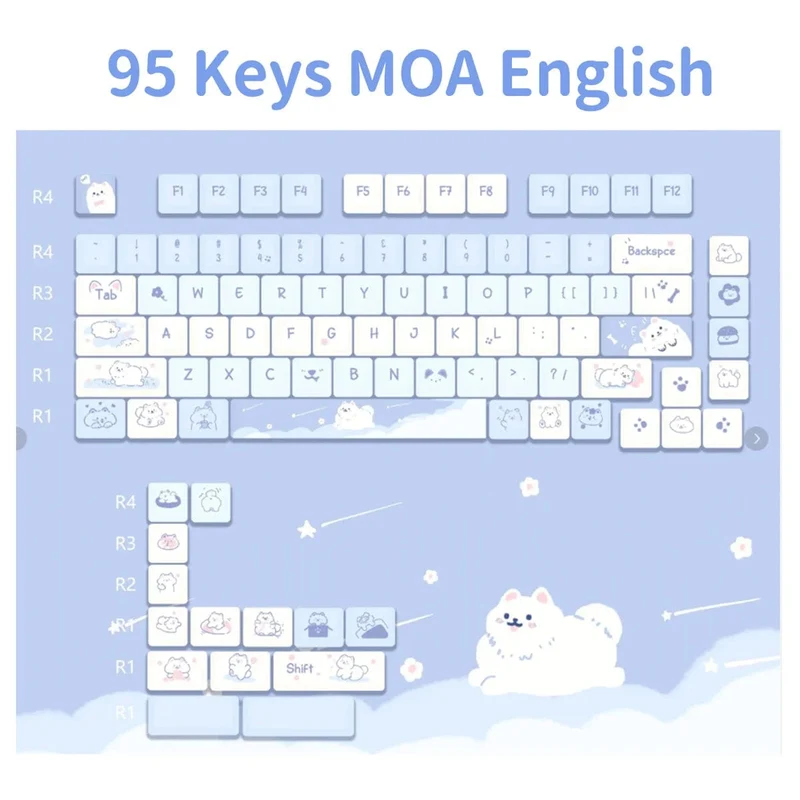 95 Tasten/Set Tastenkappen Cartoon Welpe Katze Kitty MOA Profil PBT für DIY benutzerdefinierte mechanische Gaming-Tastatur Tastenkappen Farbsublimation