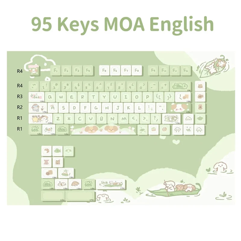 95 Tasten/Set Tastenkappen Cartoon Welpe Katze Kitty MOA Profil PBT für DIY benutzerdefinierte mechanische Gaming-Tastatur Tastenkappen Farbsublimation