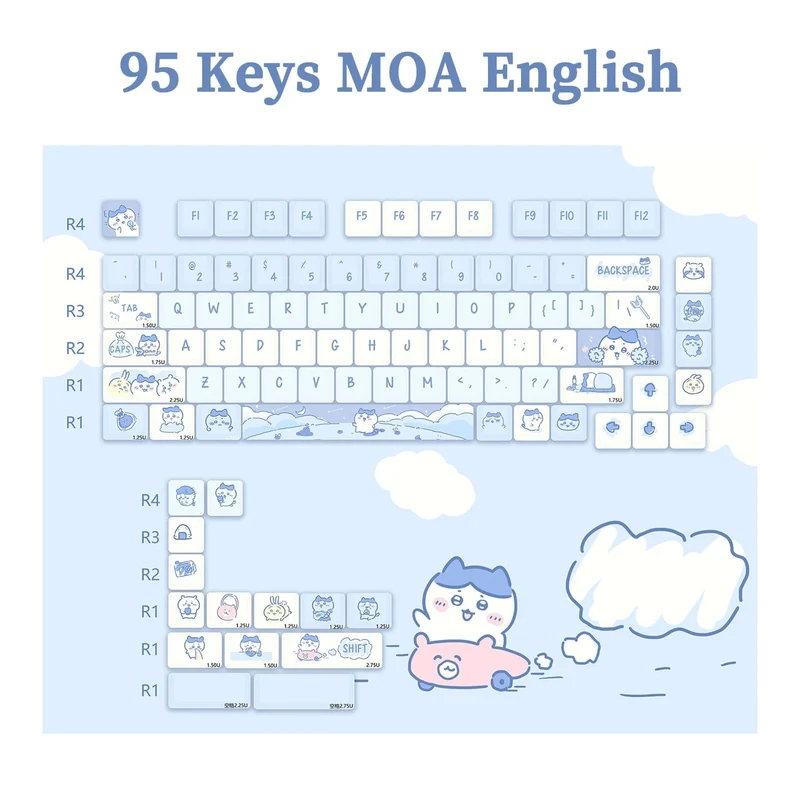 95 Tasten/Set Tastenkappen Cartoon Welpe Katze Kitty MOA Profil PBT für DIY benutzerdefinierte mechanische Gaming-Tastatur Tastenkappen Farbsublimation