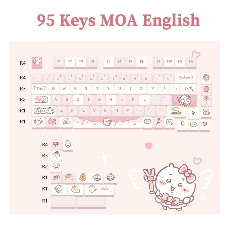 95 Tasten/Set Tastenkappen Cartoon Welpe Katze Kitty MOA Profil PBT für DIY benutzerdefinierte mechanische Gaming-Tastatur Tastenkappen Farbsublimation