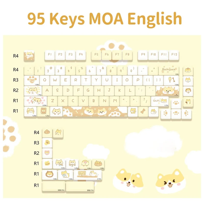 95 Tasten/Set Tastenkappen Cartoon Welpe Katze Kitty MOA Profil PBT für DIY benutzerdefinierte mechanische Gaming-Tastatur Tastenkappen Farbsublimation