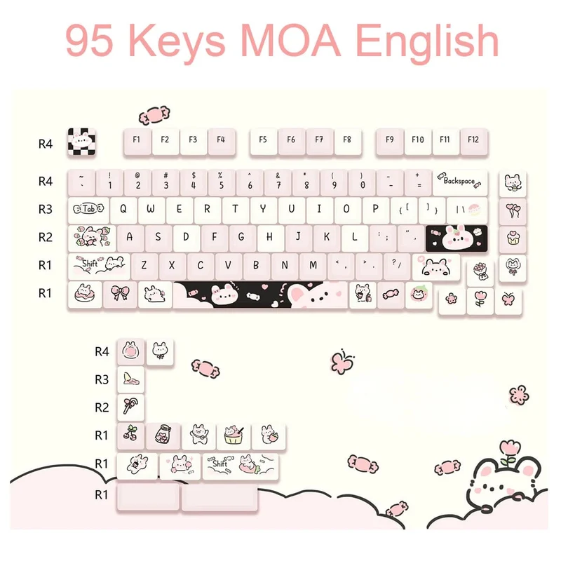 95 Tasten/Set Tastenkappen Cartoon Welpe Katze Kitty MOA Profil PBT für DIY benutzerdefinierte mechanische Gaming-Tastatur Tastenkappen Farbsublimation
