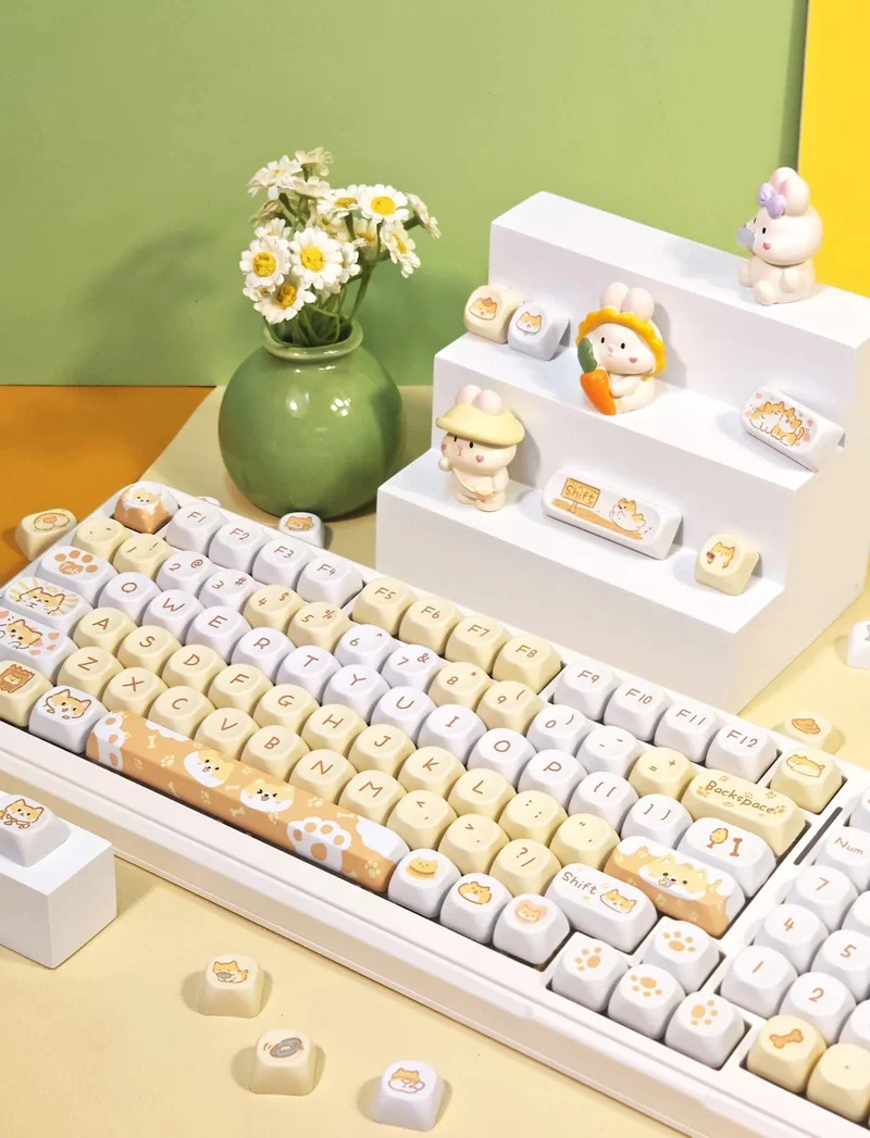 95 Tasten/Set Tastenkappen Cartoon Welpe Katze Kitty MOA Profil PBT für DIY benutzerdefinierte mechanische Gaming-Tastatur Tastenkappen Farbsublimation