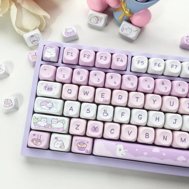 95 Tasten/Set Tastenkappen Cartoon Welpe Katze Kitty MOA Profil PBT für DIY benutzerdefinierte mechanische Gaming-Tastatur Tastenkappen Farbsublimation