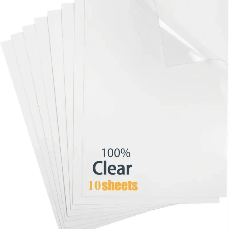 10 Blatt 100 % transparentes Vinyl-Aufkleberpapier, A4, Etikettenaufkleber für Tintenstrahldrucker, kein wasserdichtes DIY, klares, glänzendes Klebepapier