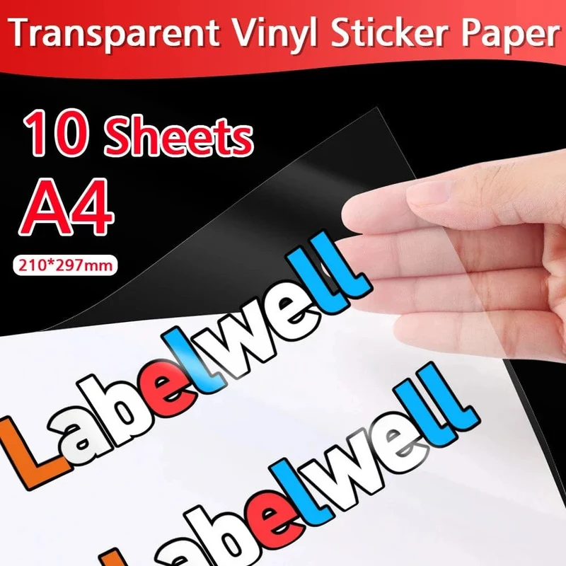 10 Stück 100 % transparentes, wasserdichtes, transparentes, bedruckbares Vinyl-Aufkleberpapier im A4-Format für Tintenstrahldrucker, klares Vinyl-Etiketten-Kopierpapier