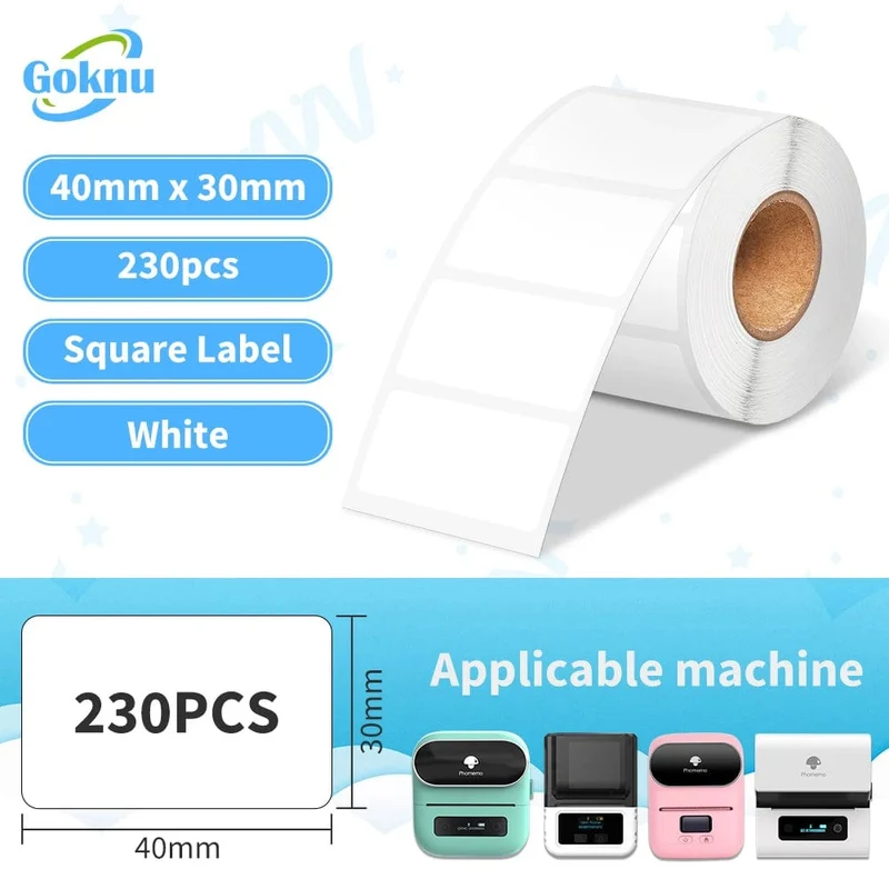 1 Rolle 40 x 30 mm für Etikettendrucker M110 M221 M220 M200 M120. 230 quadratische Thermoetiketten, BPA-frei, selbstklebende Etiketten, klebriges Papier.
