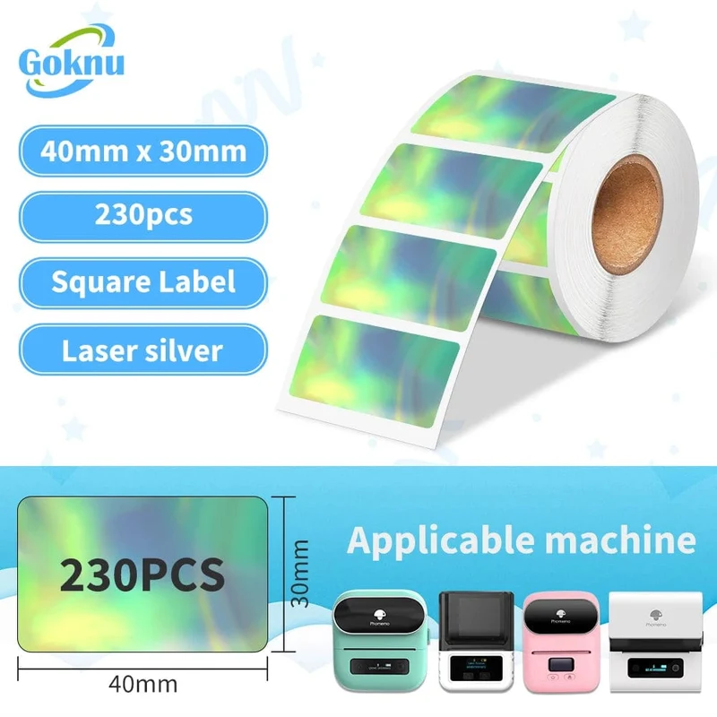 1 Rolle 40 x 30 mm für Etikettendrucker M110 M221 M220 M200 M120. 230 quadratische Thermoetiketten, BPA-frei, selbstklebende Etiketten, klebriges Papier.