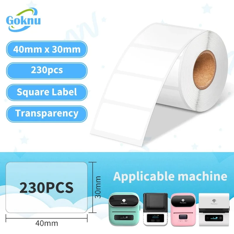 1 Rolle 40 x 30 mm für Etikettendrucker M110 M221 M220 M200 M120. 230 quadratische Thermoetiketten, BPA-frei, selbstklebende Etiketten, klebriges Papier.