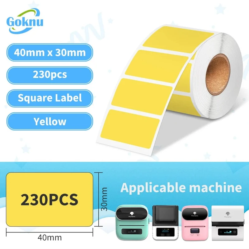 1 Rolle 40 x 30 mm für Etikettendrucker M110 M221 M220 M200 M120. 230 quadratische Thermoetiketten, BPA-frei, selbstklebende Etiketten, klebriges Papier.