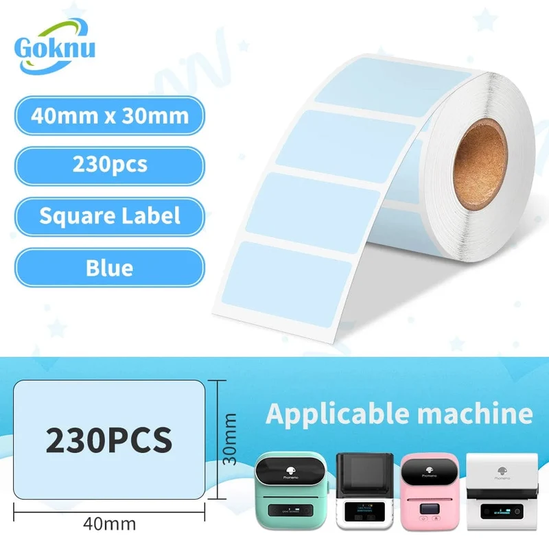 1 Rolle 40 x 30 mm für Etikettendrucker M110 M221 M220 M200 M120. 230 quadratische Thermoetiketten, BPA-frei, selbstklebende Etiketten, klebriges Papier.