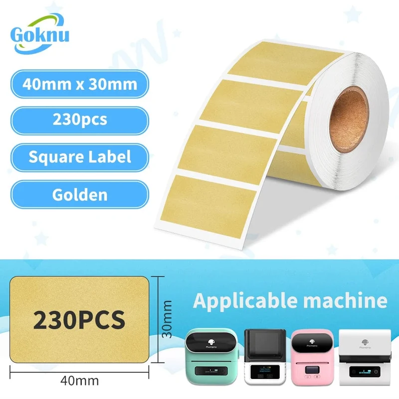 1 Rolle 40 x 30 mm für Etikettendrucker M110 M221 M220 M200 M120. 230 quadratische Thermoetiketten, BPA-frei, selbstklebende Etiketten, klebriges Papier.