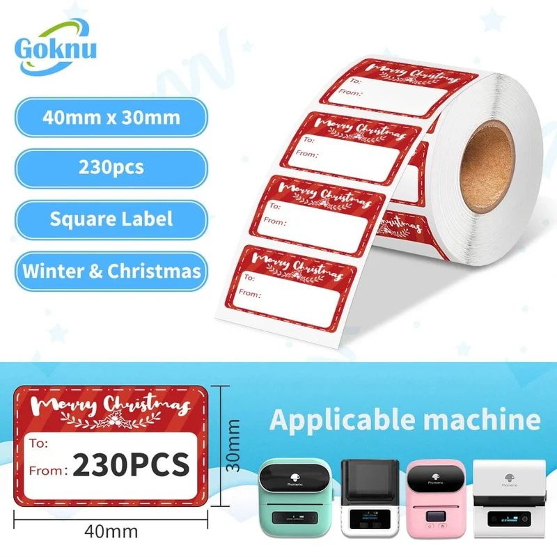 1 Rolle 40 x 30 mm für Etikettendrucker M110 M221 M220 M200 M120. 230 quadratische Thermoetiketten, BPA-frei, selbstklebende Etiketten, klebriges Papier.
