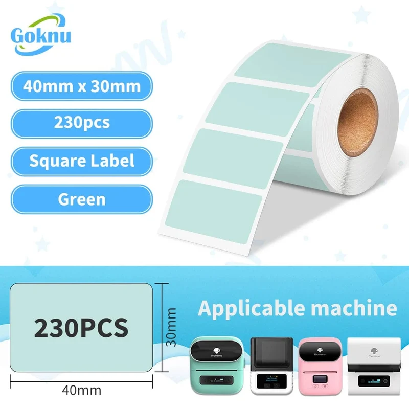 1 Rolle 40 x 30 mm für Etikettendrucker M110 M221 M220 M200 M120. 230 quadratische Thermoetiketten, BPA-frei, selbstklebende Etiketten, klebriges Papier.
