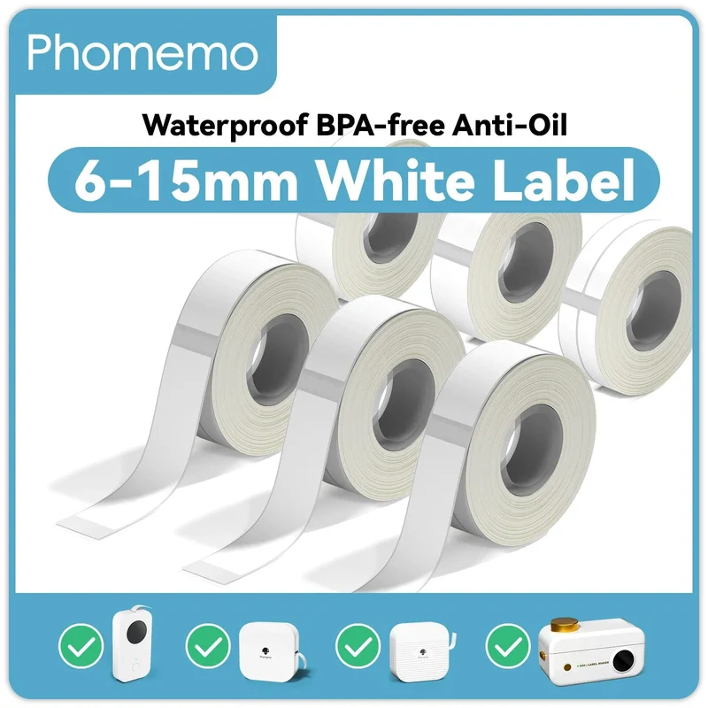 Weißes Etikettenband für Phomemo Q30-Druckerpapier, 3 Rollen, Etikettenaufkleber-Papierrolle für Phomemo Labeller Q30 D30-Etikettendrucker