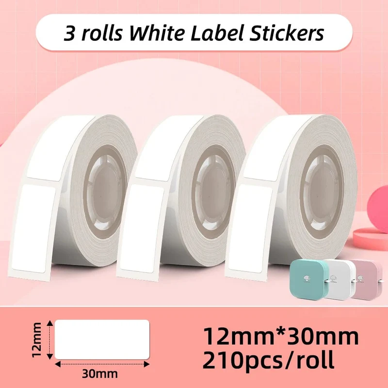 Weißes Etikettenband für Phomemo Q30-Druckerpapier, 3 Rollen, Etikettenaufkleber-Papierrolle für Phomemo Labeller Q30 D30-Etikettendrucker