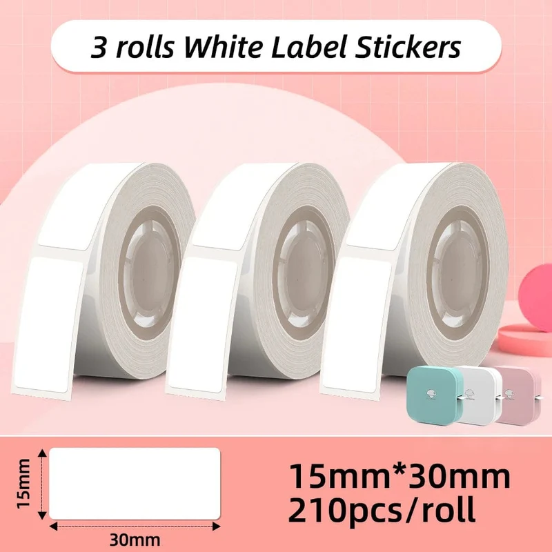 Weißes Etikettenband für Phomemo Q30-Druckerpapier, 3 Rollen, Etikettenaufkleber-Papierrolle für Phomemo Labeller Q30 D30-Etikettendrucker