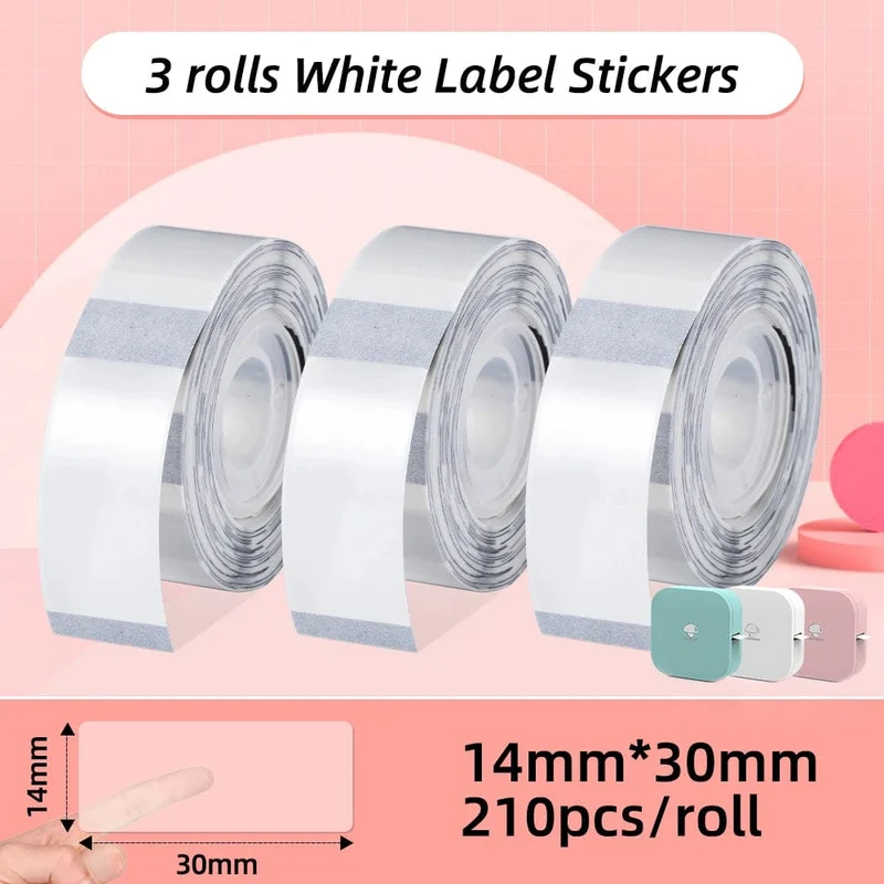 Weißes Etikettenband für Phomemo Q30-Druckerpapier, 3 Rollen, Etikettenaufkleber-Papierrolle für Phomemo Labeller Q30 D30-Etikettendrucker