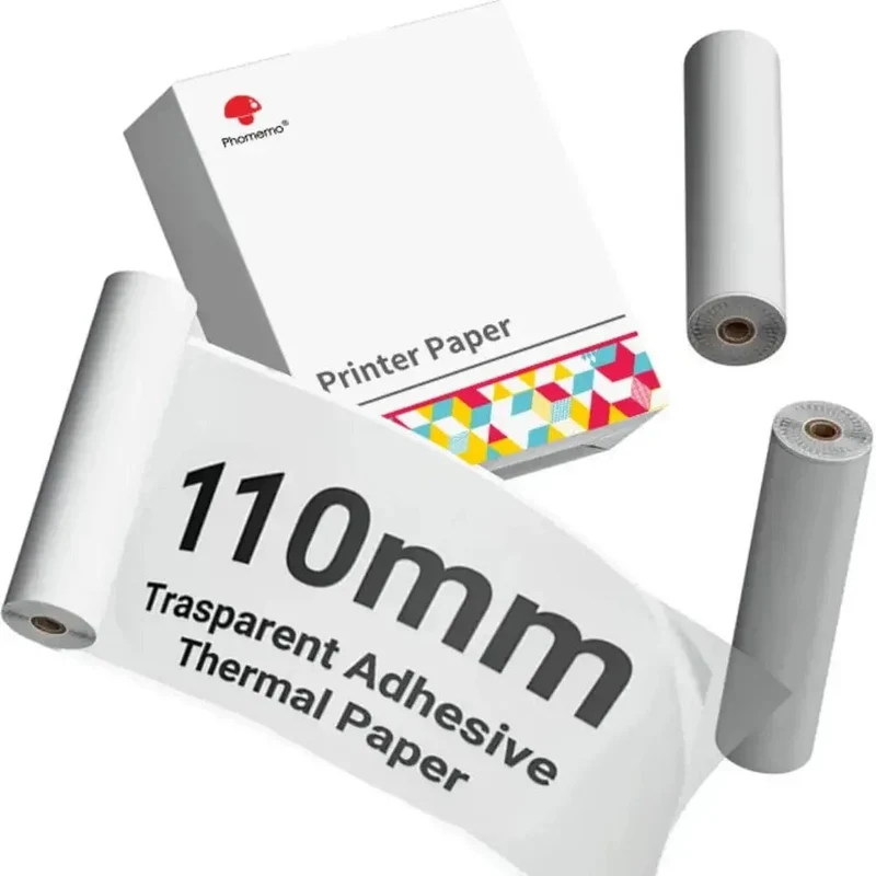 3er-Pack Phomemo selbstklebendes transparentes Thermopapier, klares selbstklebendes Thermo-Aufkleberpapier für M04S/M04AS Bluetooth-Drucker, 110 mm x 3.5 m