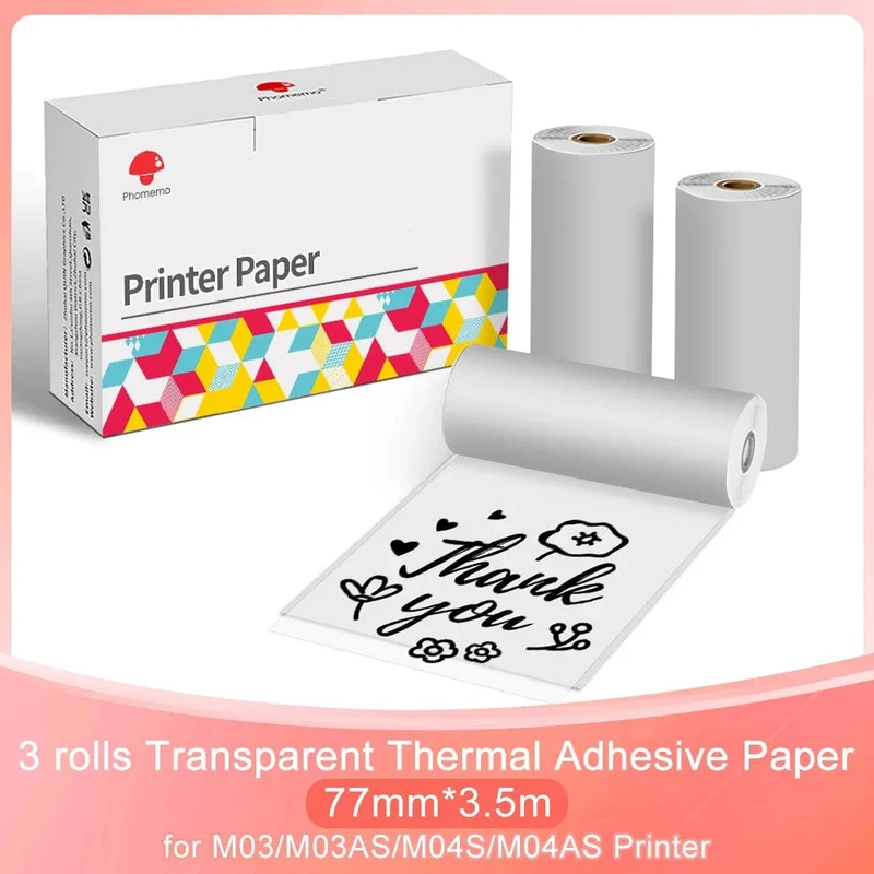 3er-Pack Phomemo selbstklebendes transparentes Thermopapier, klares selbstklebendes Thermo-Aufkleberpapier für M04S/M04AS Bluetooth-Drucker, 110 mm x 3.5 m