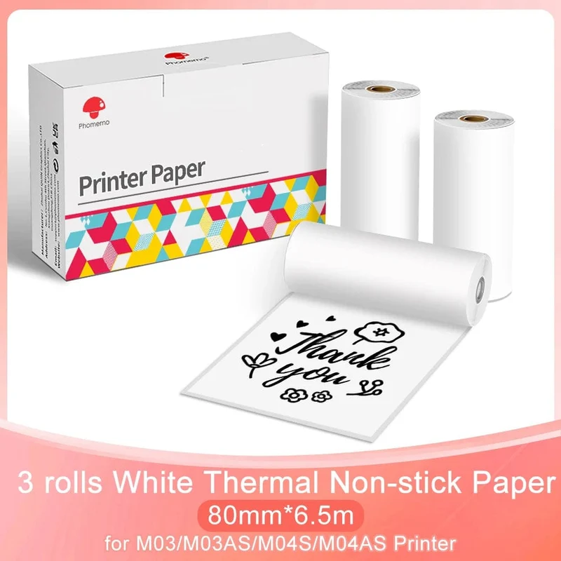3er-Pack Phomemo selbstklebendes transparentes Thermopapier, klares selbstklebendes Thermo-Aufkleberpapier für M04S/M04AS Bluetooth-Drucker, 110 mm x 3.5 m