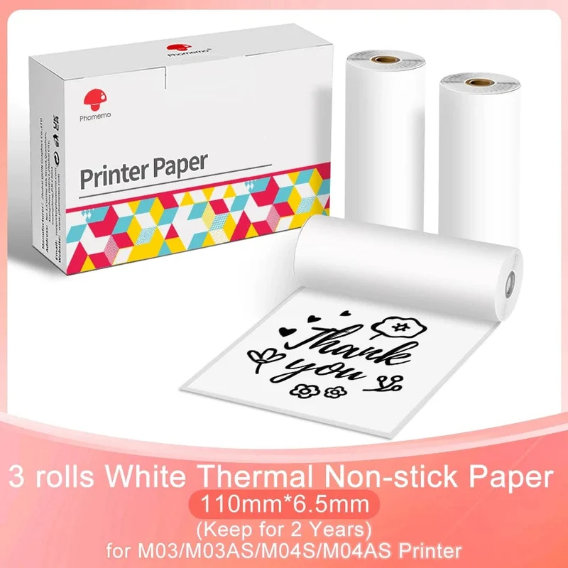 3er-Pack Phomemo selbstklebendes transparentes Thermopapier, klares selbstklebendes Thermo-Aufkleberpapier für M04S/M04AS Bluetooth-Drucker, 110 mm x 3.5 m
