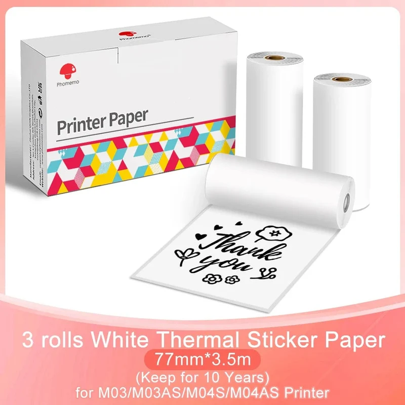 3er-Pack Phomemo selbstklebendes transparentes Thermopapier, klares selbstklebendes Thermo-Aufkleberpapier für M04S/M04AS Bluetooth-Drucker, 110 mm x 3.5 m