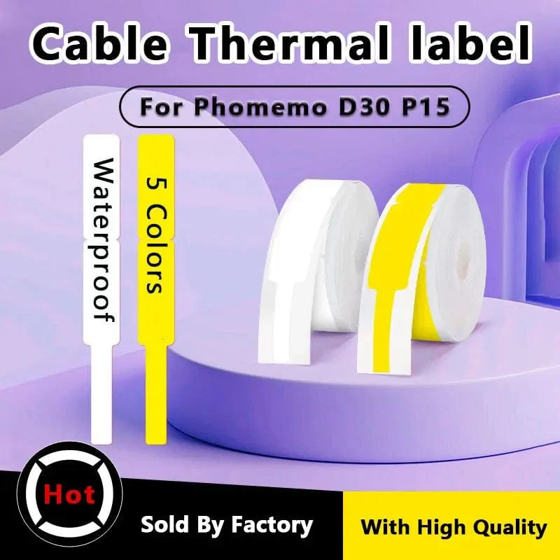 Wasserdichte, kratzfeste Kabel-Thermoetikettenaufkleber für den tragbaren Drucker Phomemo D30 Marklife P15, selbstklebendes Papier