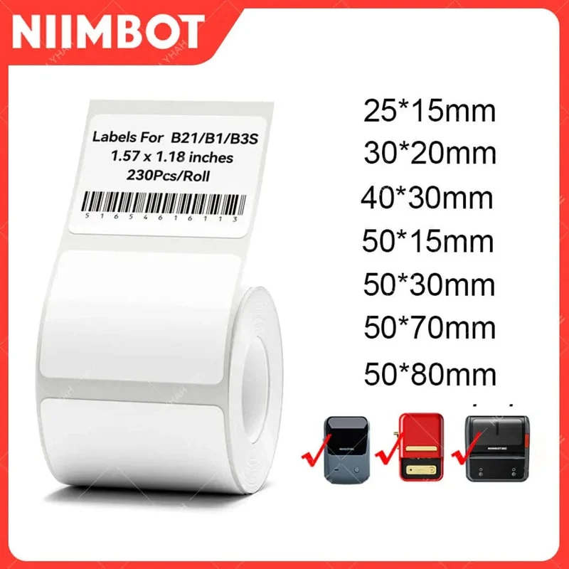 Niimbot B21/B1/B3S Thermo-Etikettenaufkleberpapier, bedruckbar, weiß, 20–50 mm Breite, Kleidungsetikett, Warenpreis, Lebensmittel, selbstklebend