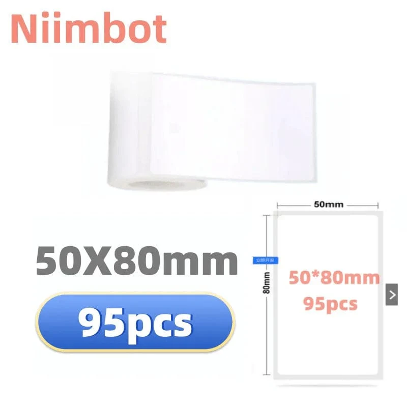 Niimbot B21/B1/B3S Thermo-Etikettenaufkleberpapier, bedruckbar, weiß, 20–50 mm Breite, Kleidungsetikett, Warenpreis, Lebensmittel, selbstklebend