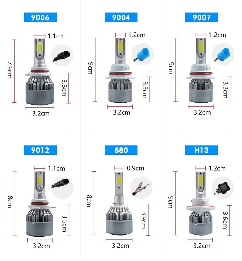 2x H7 LED H11 H4 Hallo/Lo H1 H3 H8 HB1 HB3 HB4 HB5 HIR2 H13 H27 9005 9006 Auto Scheinwerfer lampen 3000K 6000K 8000K COB C6 auto lichter
