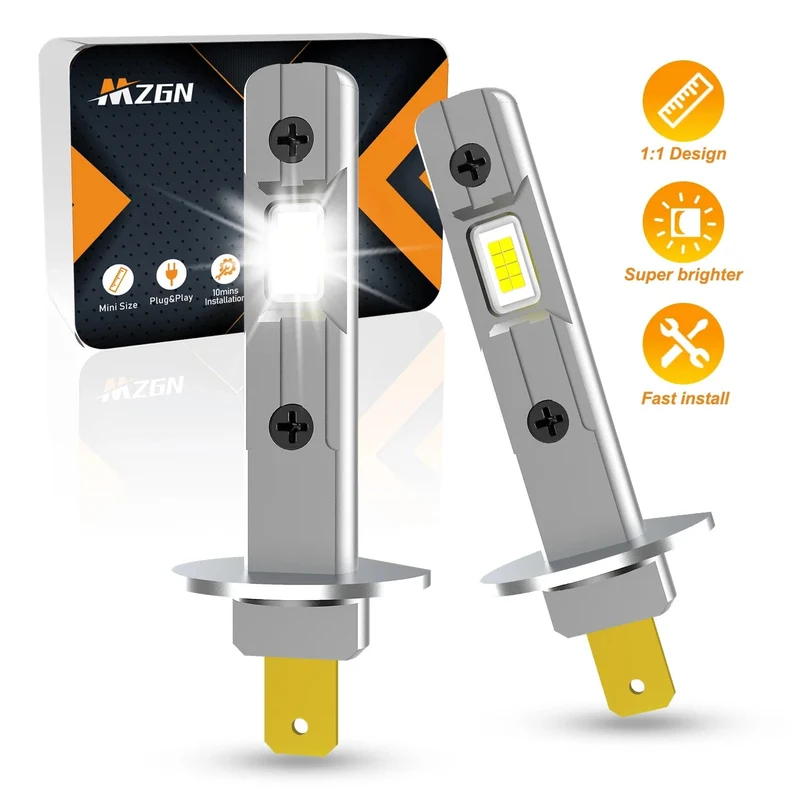 MZGN 2 Stück 12000LM H1 LED-Scheinwerferlampe Canbus Autokopf Nebelscheinwerfer 6500K Weiß 12V-24V Superhell, Plug-and-Play, lüfterlos